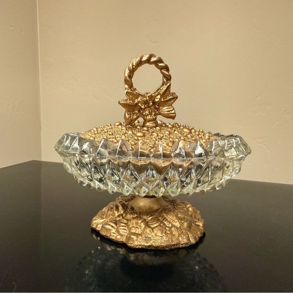 Vintage Elegant Gold and Crystal Candy Dish